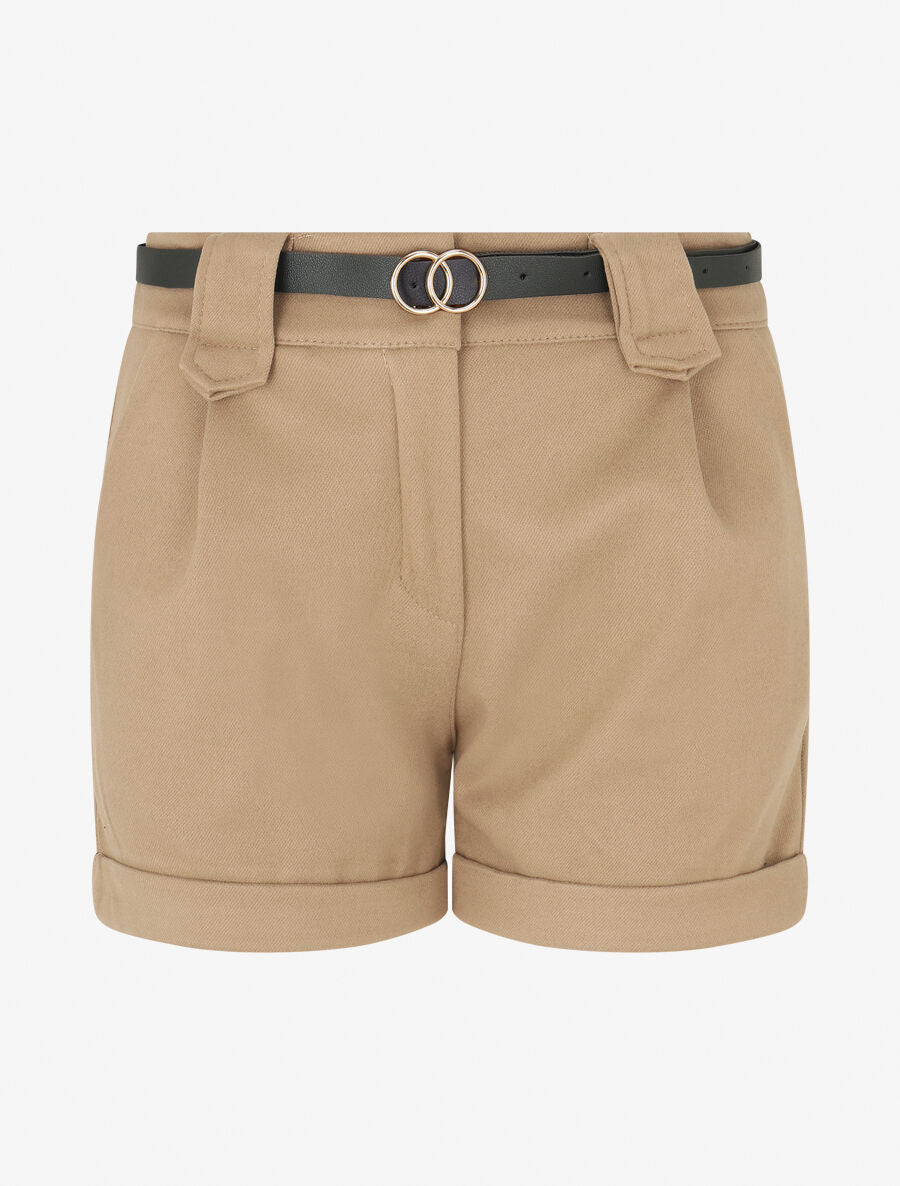 Short épais ceinturé à revers - Camel - 4