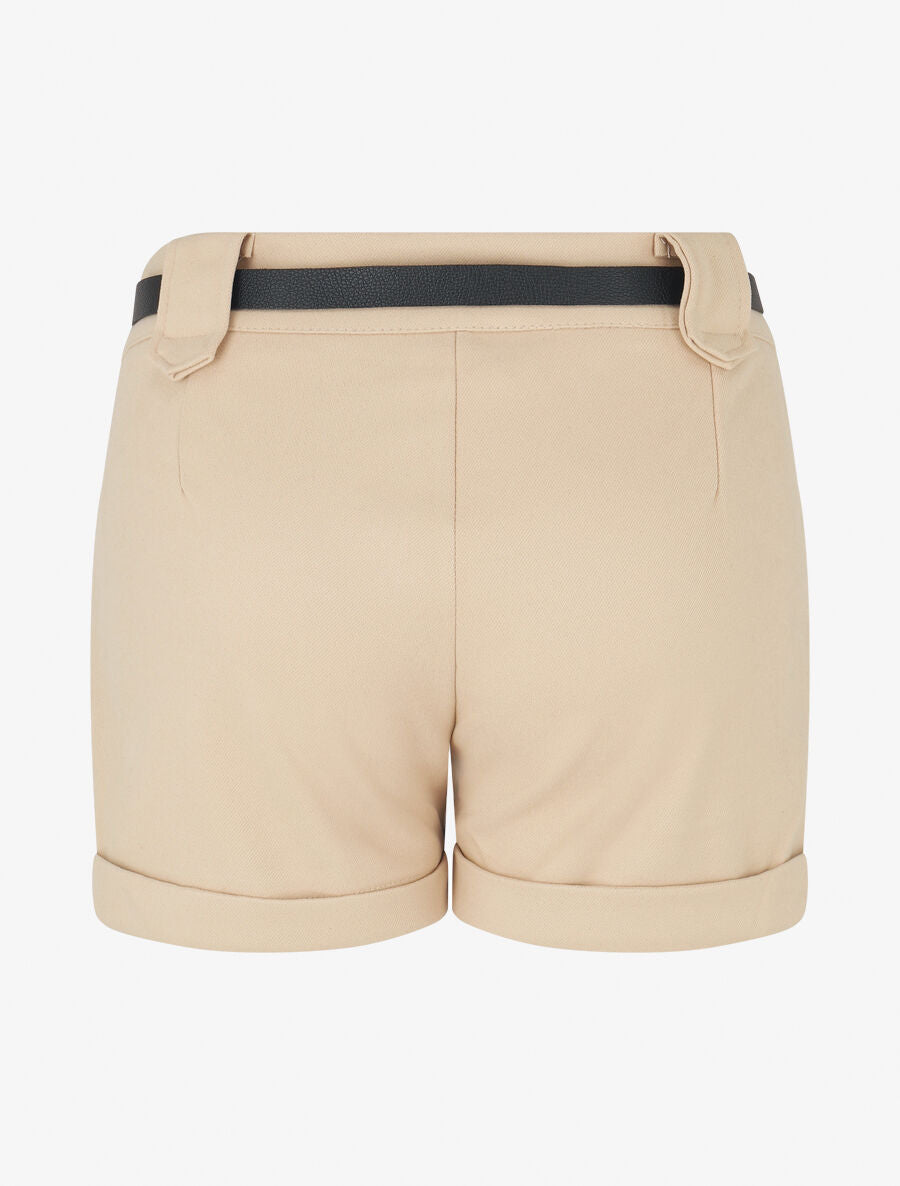 Short épais ceinturé à revers - Beige - 2