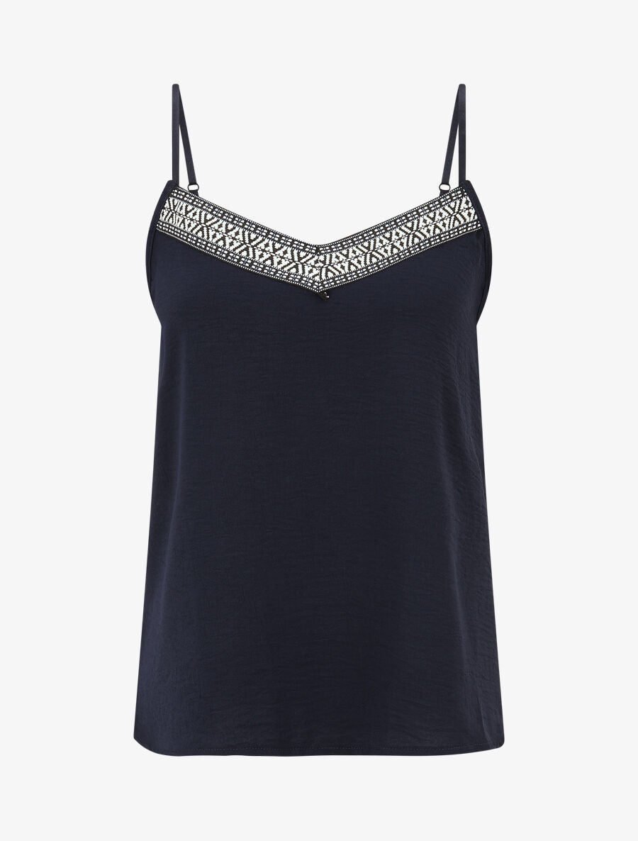 Débardeur droit à col V fantaisie - Marine - 4