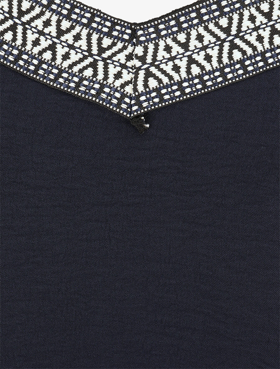 Débardeur droit à col V fantaisie - Marine - 3
