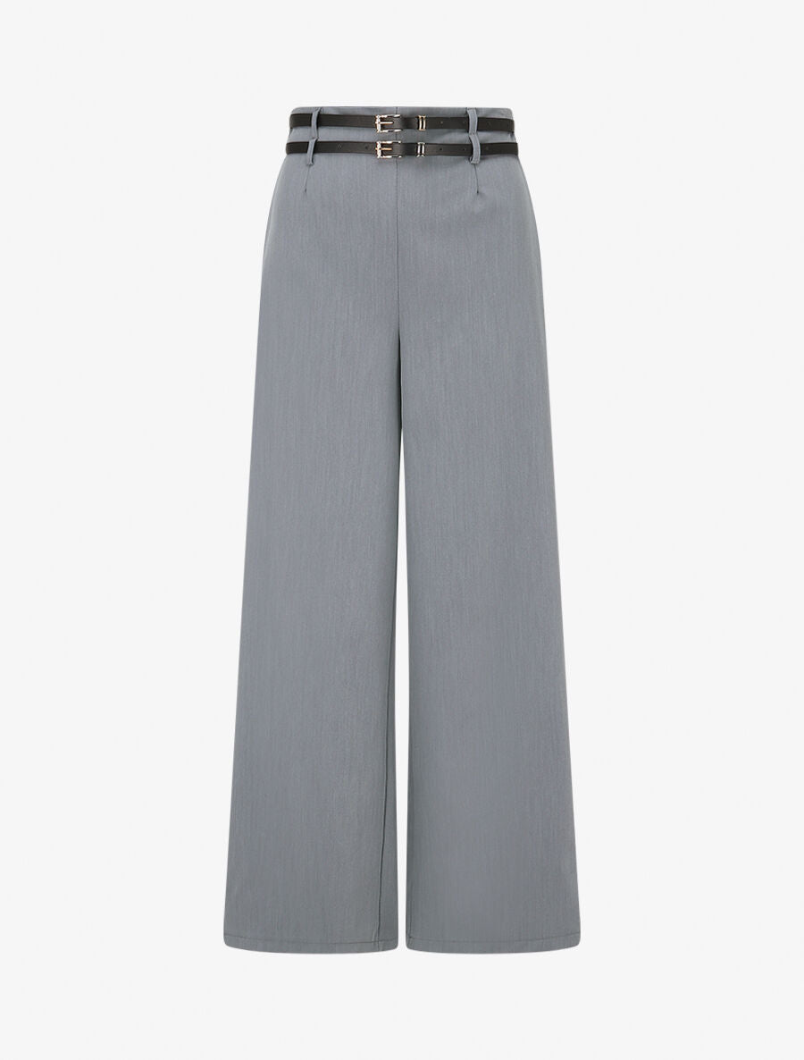 Pantalon droit à double passants - Gris - 1