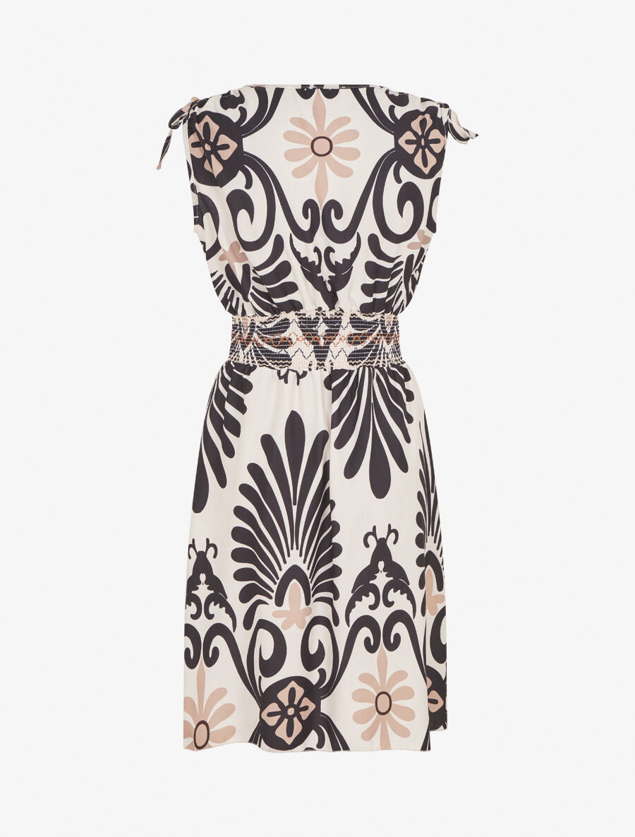 Robe élastiquée à imprimé ikat - Noir - 2