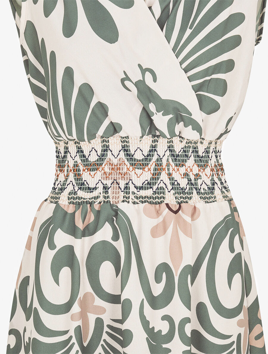 Robe élastiquée à imprimé ikat - Kaki - 3