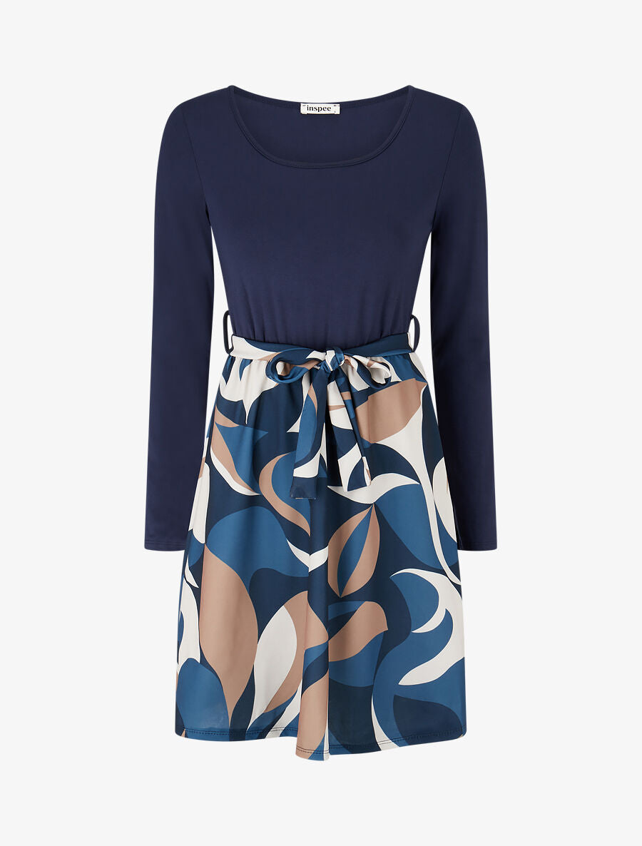 Robe patineuse à jupe imprimée - Marine - 4