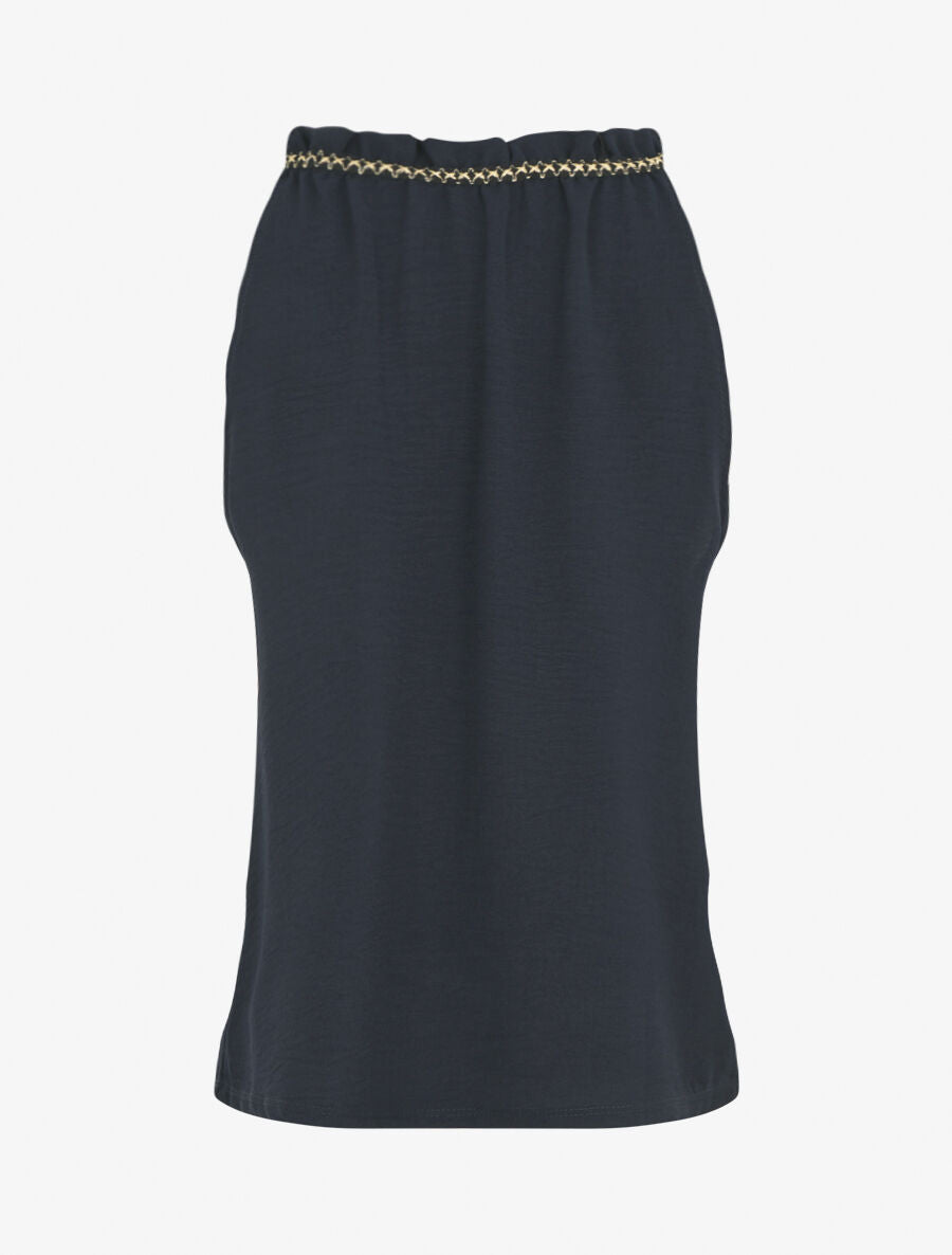 Top uni à col V et détail brodé - Marine - 2