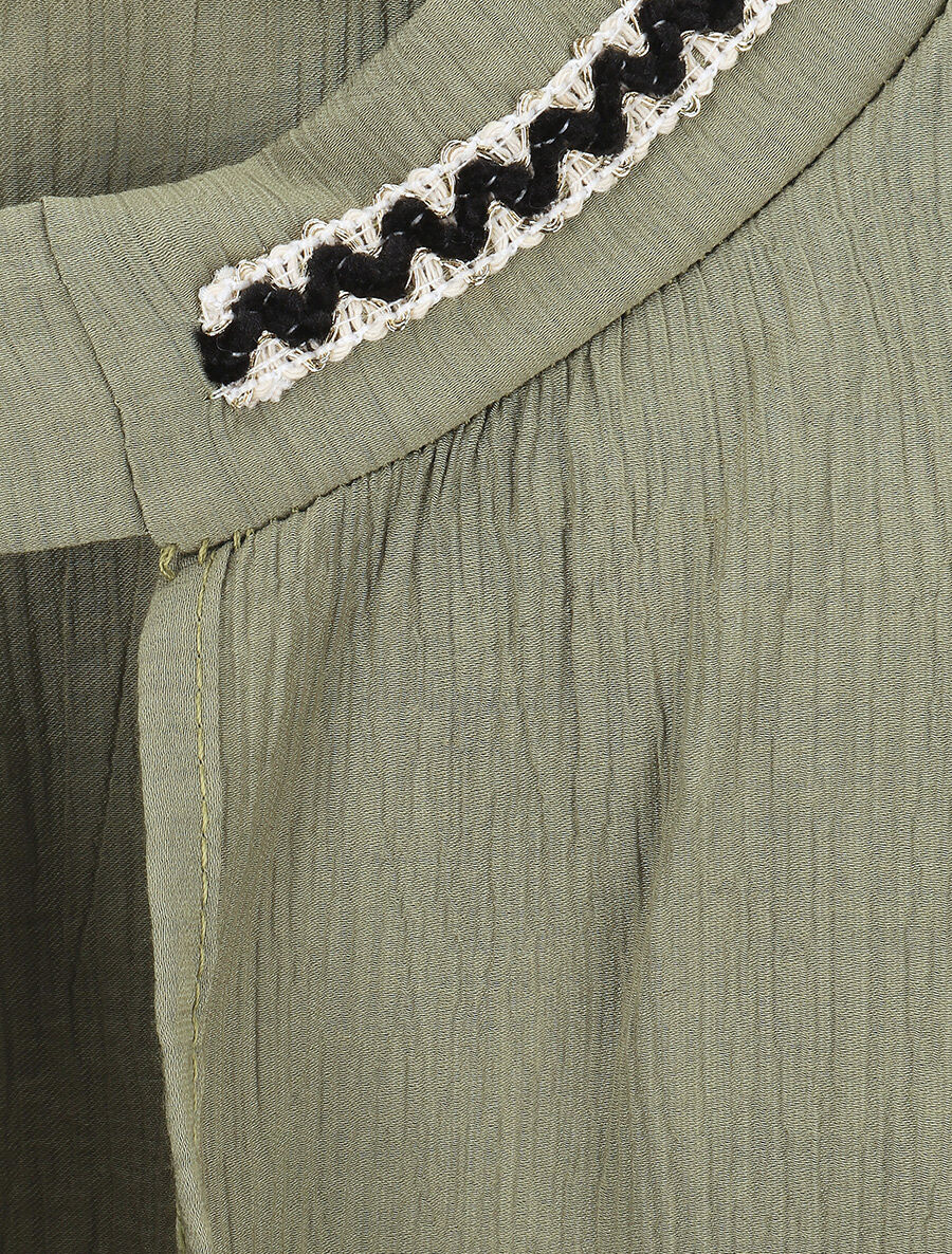 Blouse droite col lavallière fantaisie et manches longues - Vert olive - 3