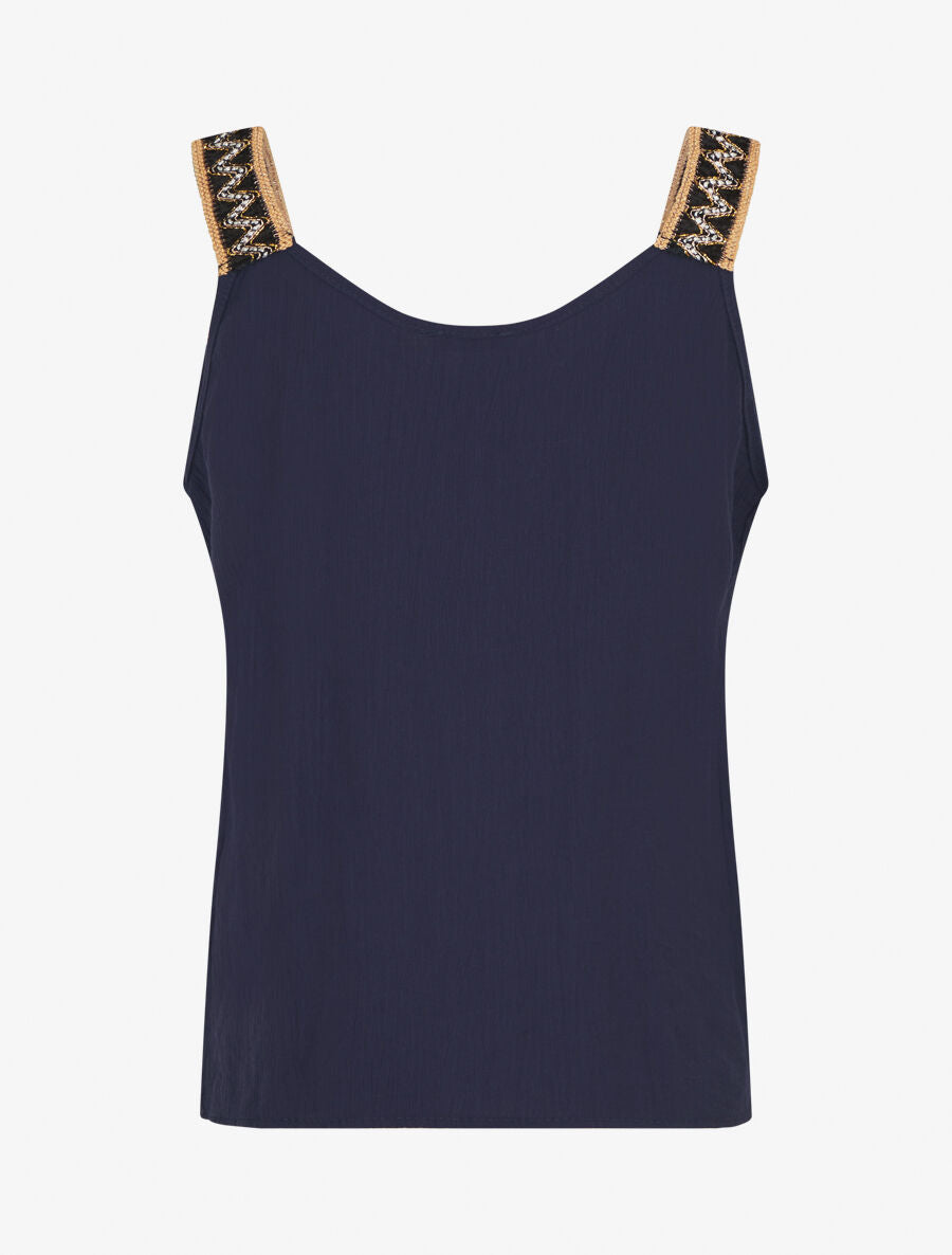 Débardeur droit à col V et bretelles fantaisies - Marine - 2