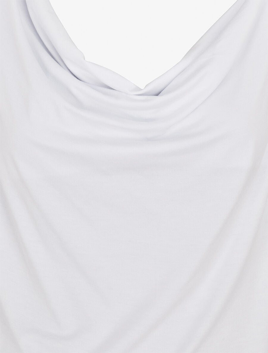 Top uni à col bénitier à empiècement bijoux - Blanc - 3