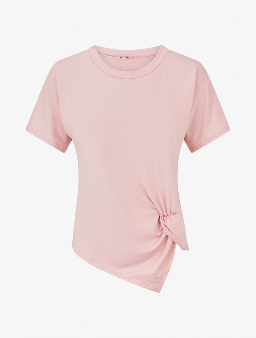 T-shirt uni à côté froncé - Rose - 1