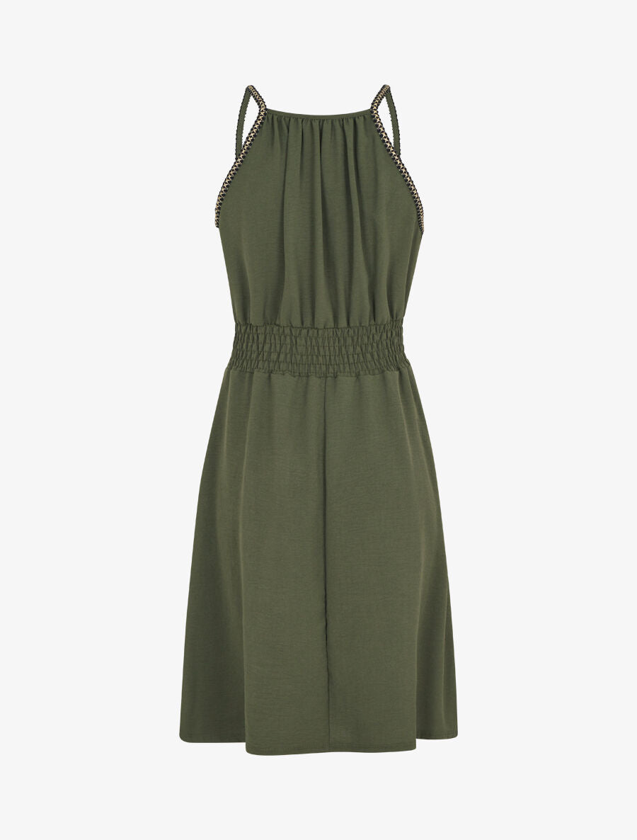 Robe unie sans manches à taille élastiquée - Kaki - 2