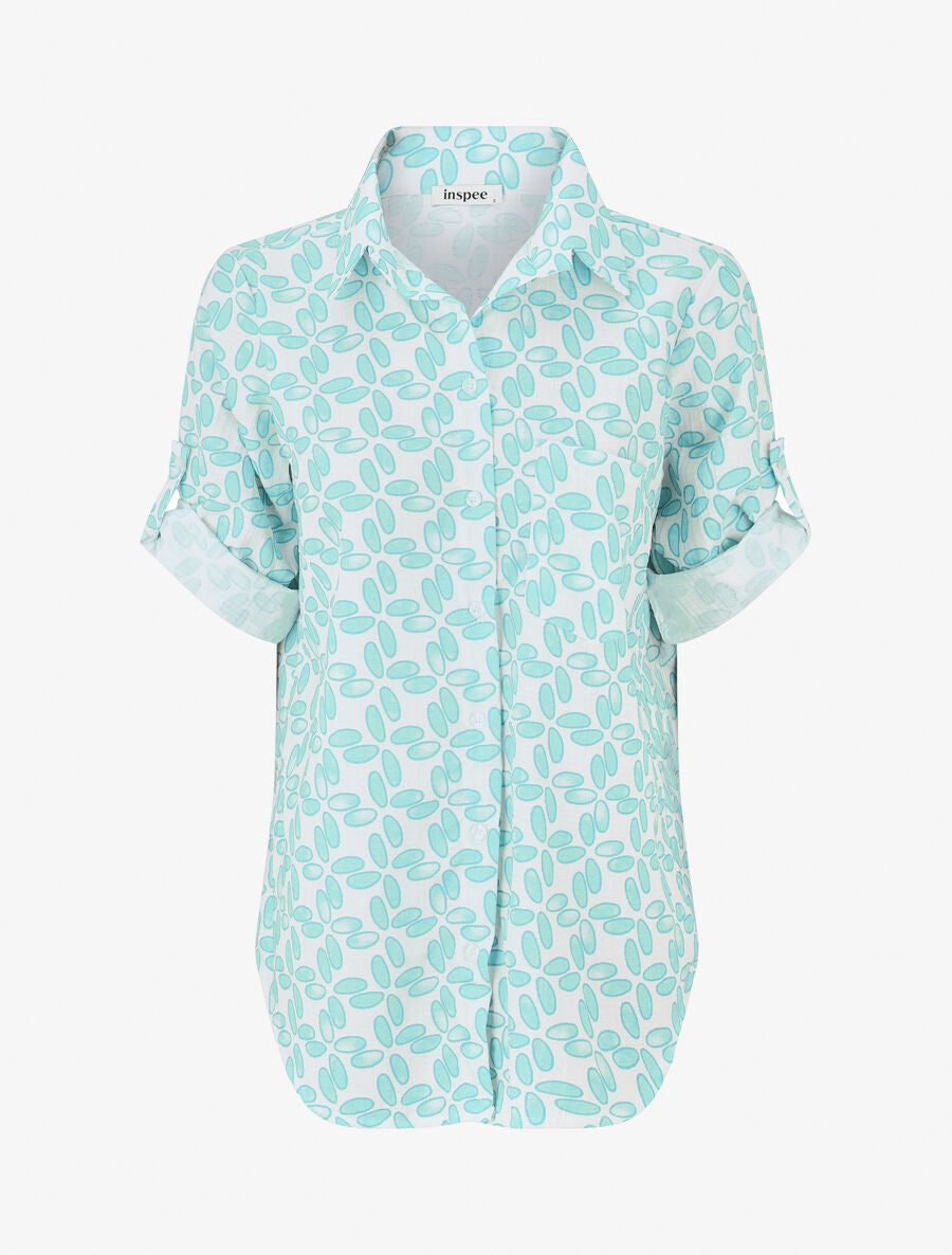 Chemise à manches retroussables imprimé fantaisie - Marine - 1