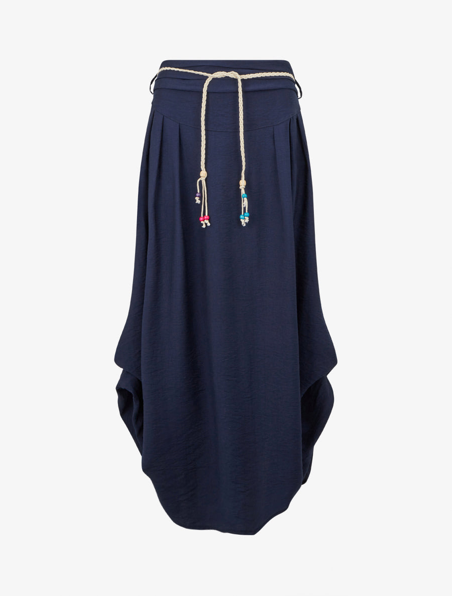 Falda larga de cintura alta con corte evasé. - Marine
