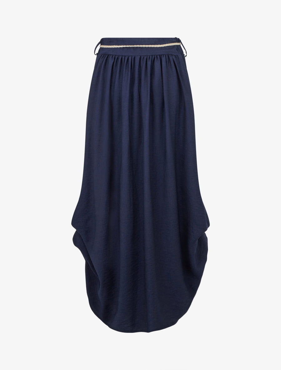 Falda larga de cintura alta con corte evasé. - Marine