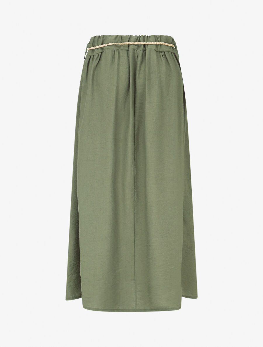 Jupe longue taille haute coupe évasée - Kaki - 2