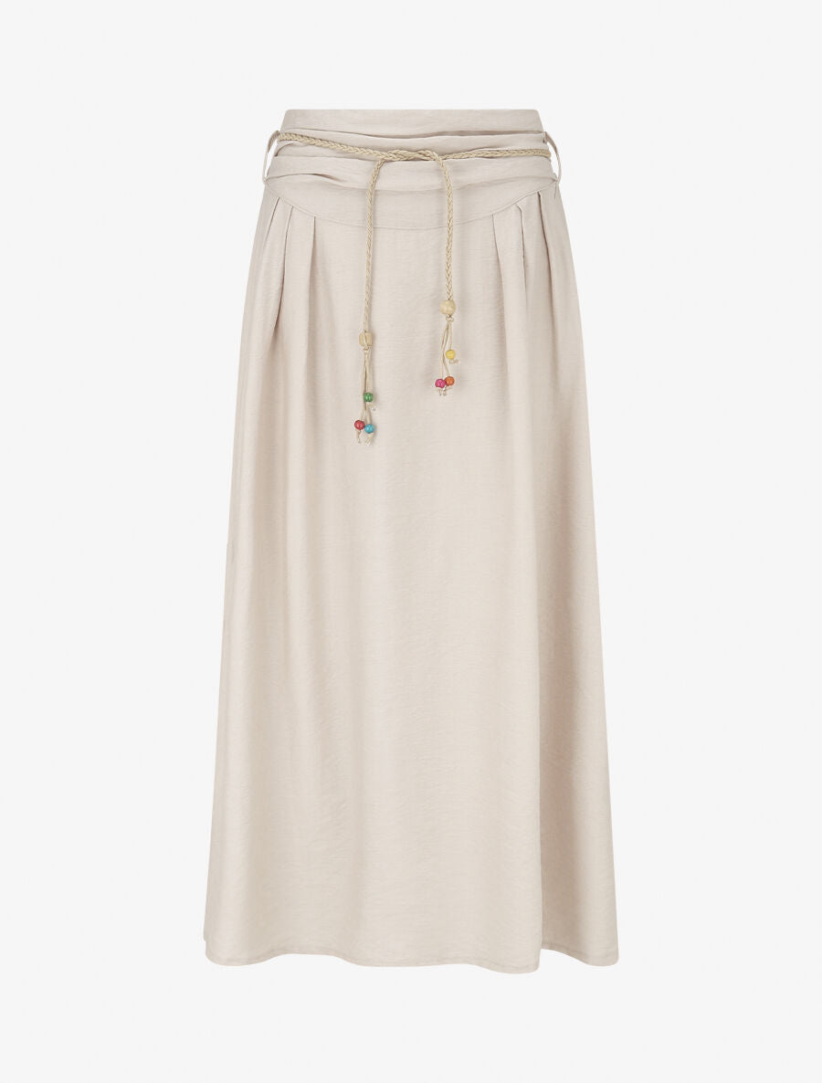 Jupe longue taille haute coupe évasée - Beige - 1