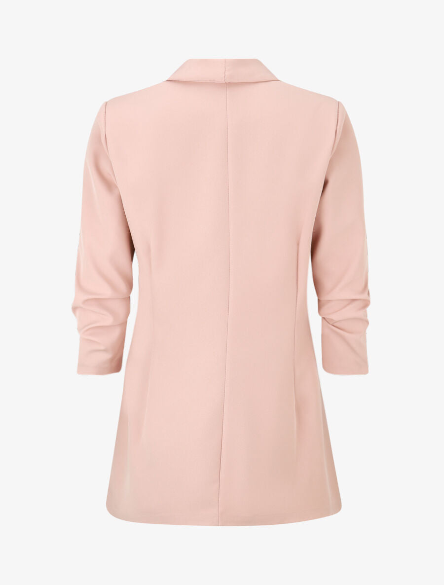 Blazer uni à manches froncées - Rose - 2