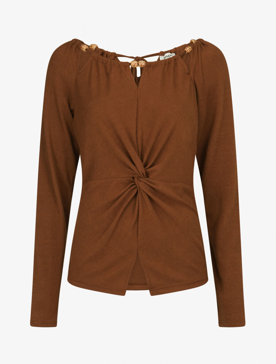 Pull fin à nœud et liens à nouer - Camel - 1