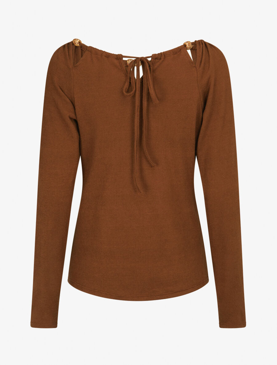 Pull fin à nœud et liens à nouer - Camel - 2