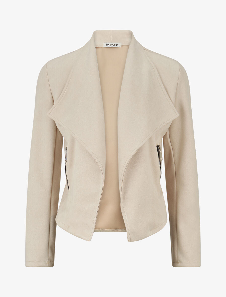 Veste en suédine à col châle - Beige - 1