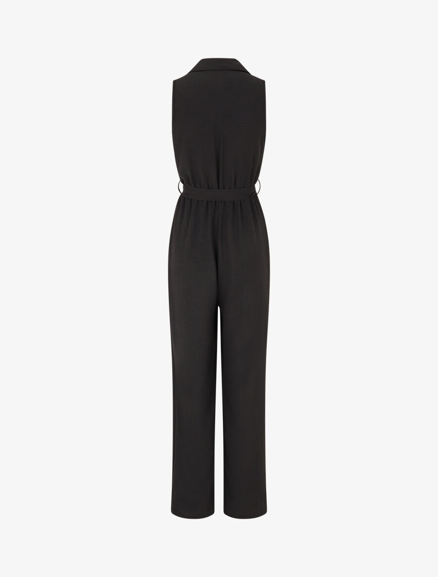 Combinaison droite sans manches style chemise - Noir - 2