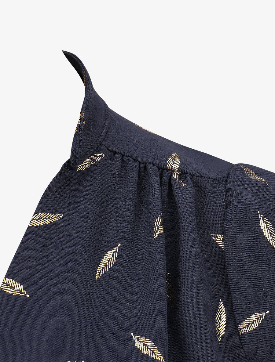 Top sans manches motif plumes dorées - Marine - 3