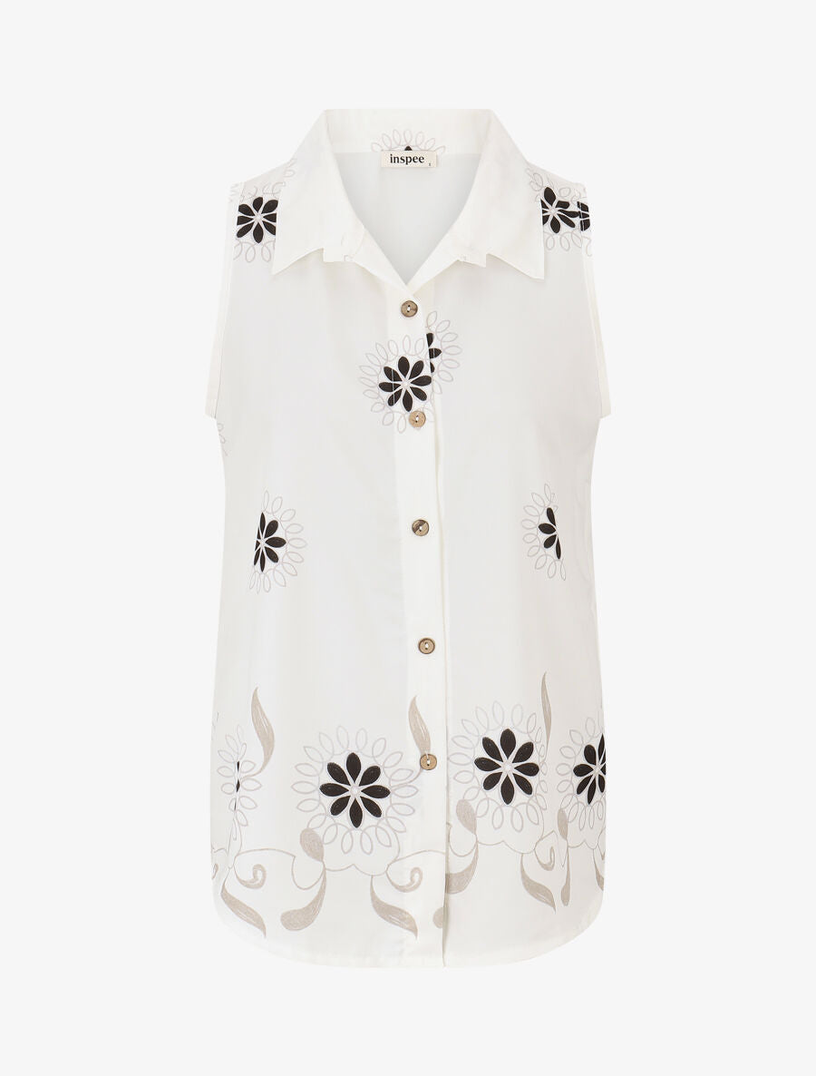 Chemise sans manches imprimé floral - Blanc - 1