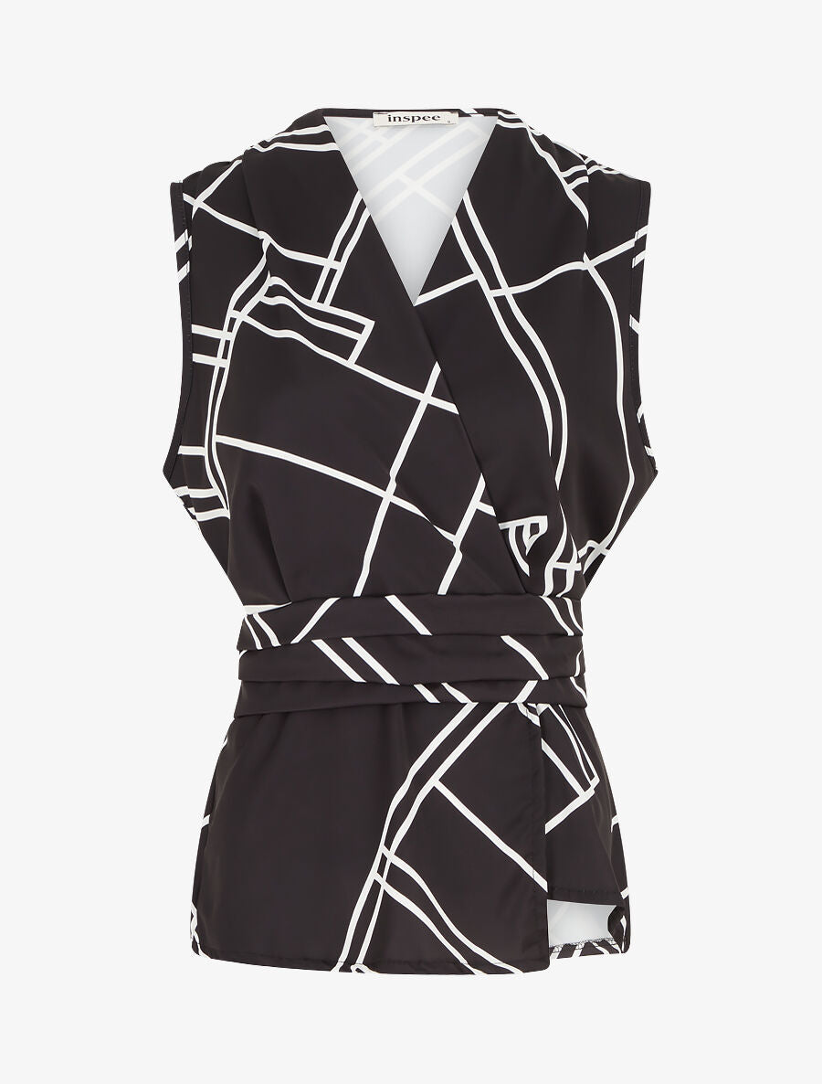 Top sans manches imprimé graphique - Noir - 4