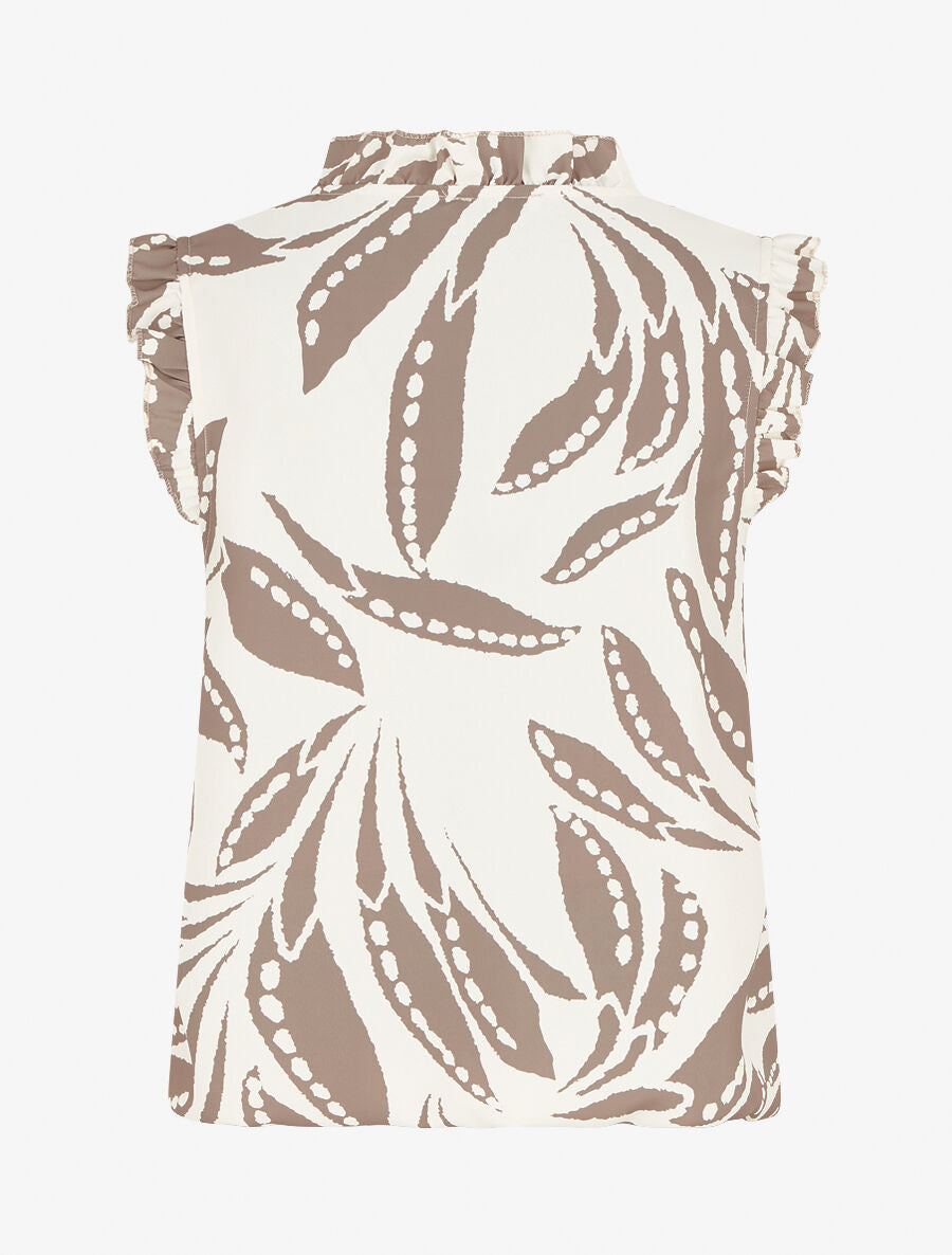 Top imprimé graphique à épaules volantées - Taupe - 2