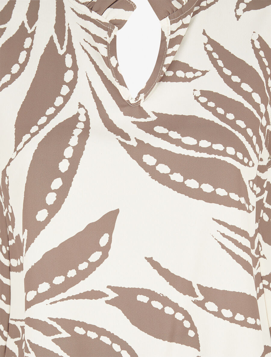 Top imprimé graphique à épaules volantées - Taupe - 3