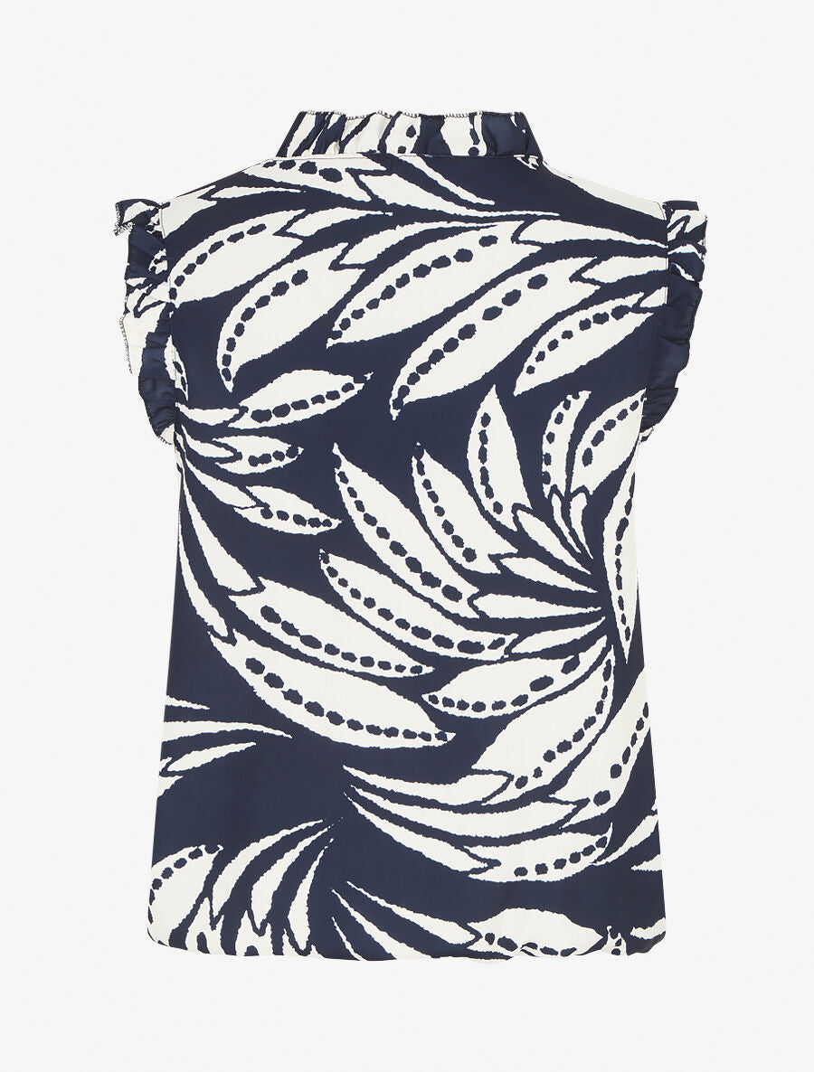 Top imprimé graphique à épaules volantées - Marine - 2