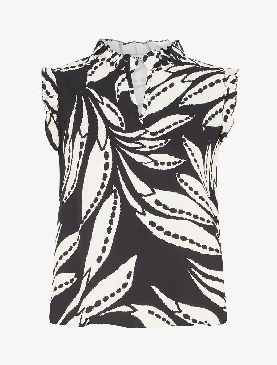 Top imprimé graphique à épaules volantées - Noir - 4