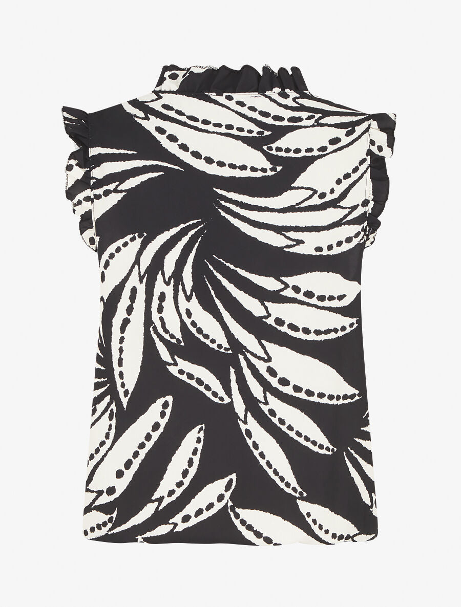 Top imprimé graphique à épaules volantées - Noir - 2