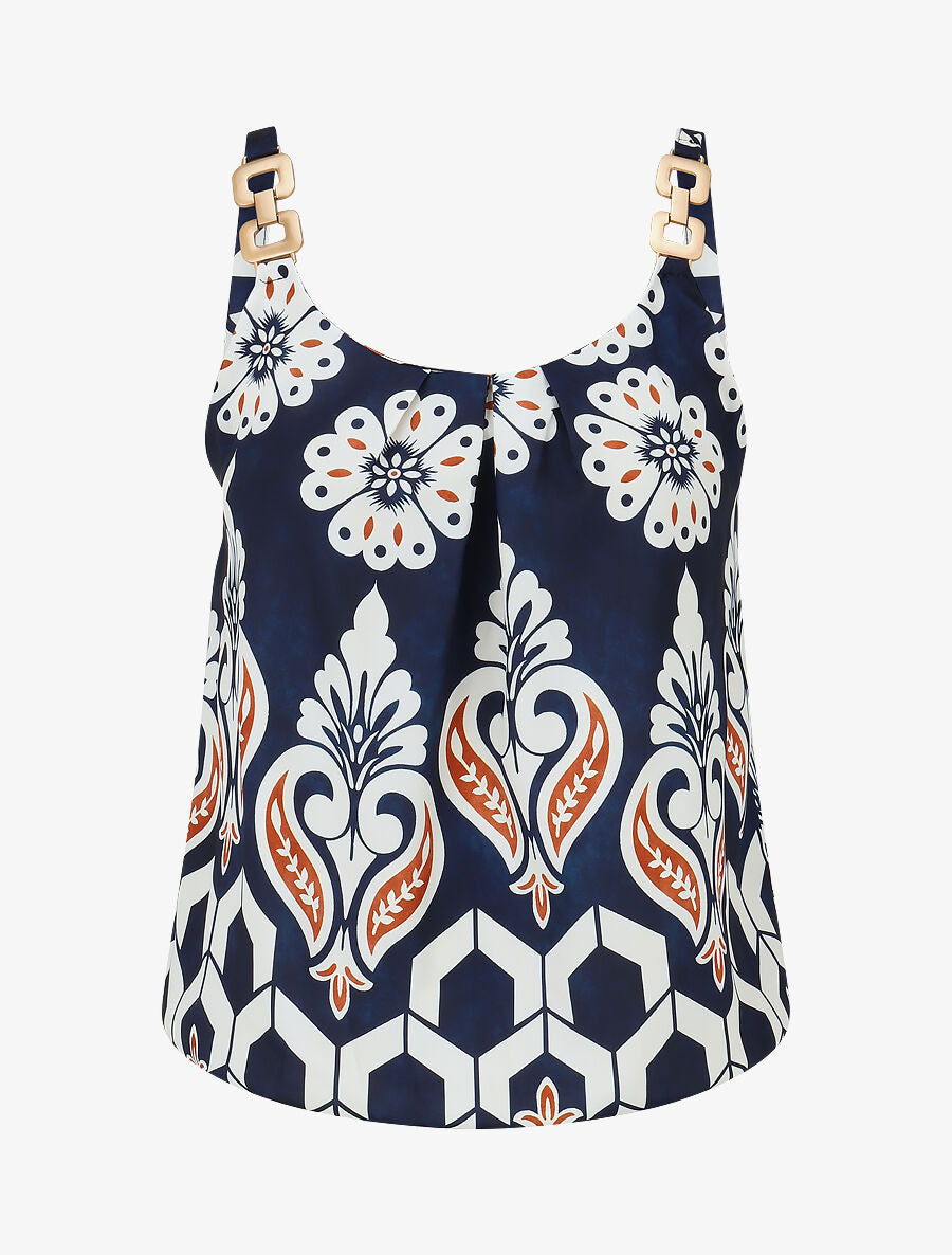 Top fantaisie à bretelles bi-matière - Marine - 4