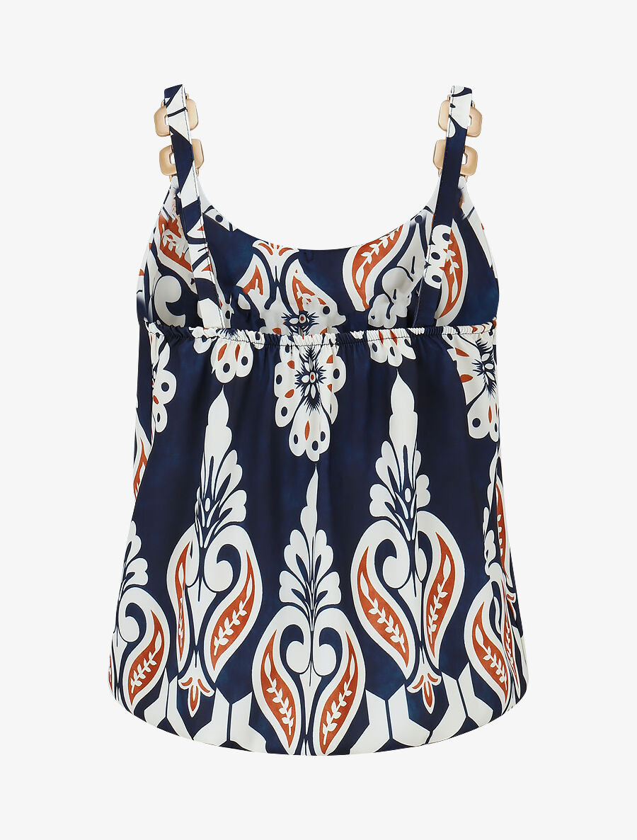 Top fantaisie à bretelles bi-matière - Marine - 2