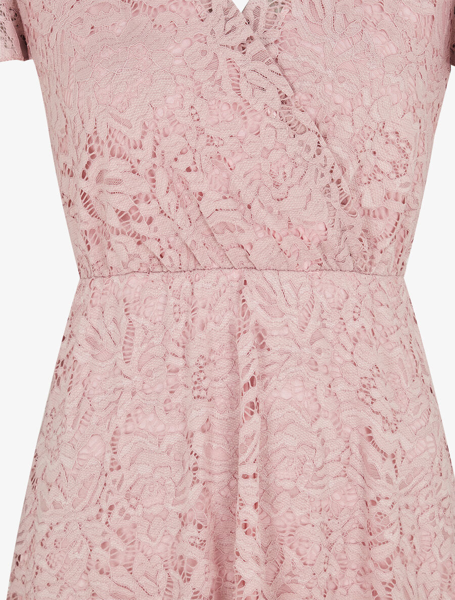Robe mi-longue en dentelle - Rose - 3