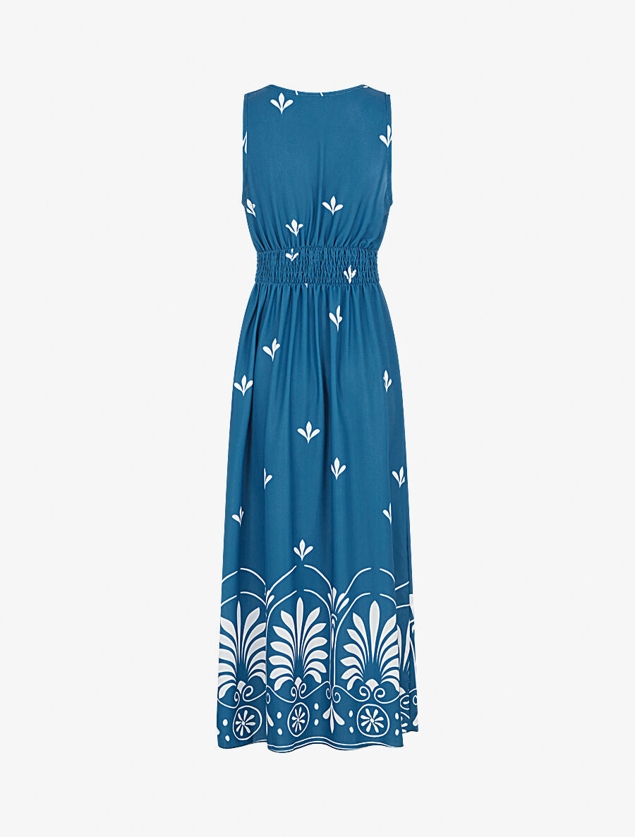 Robe longue sans manches à fleurs style arabesque - Bleu canard - 2