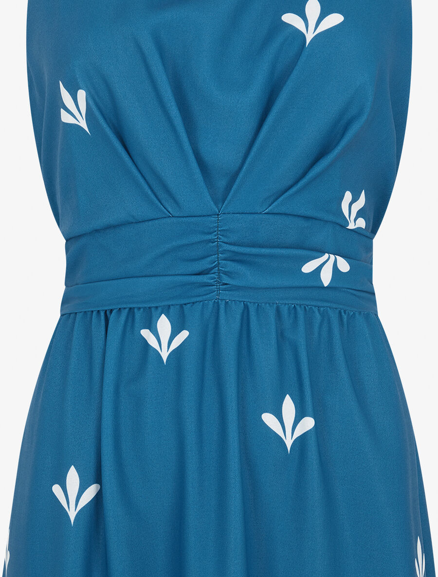 Robe longue sans manches à fleurs style arabesque - Bleu canard - 3