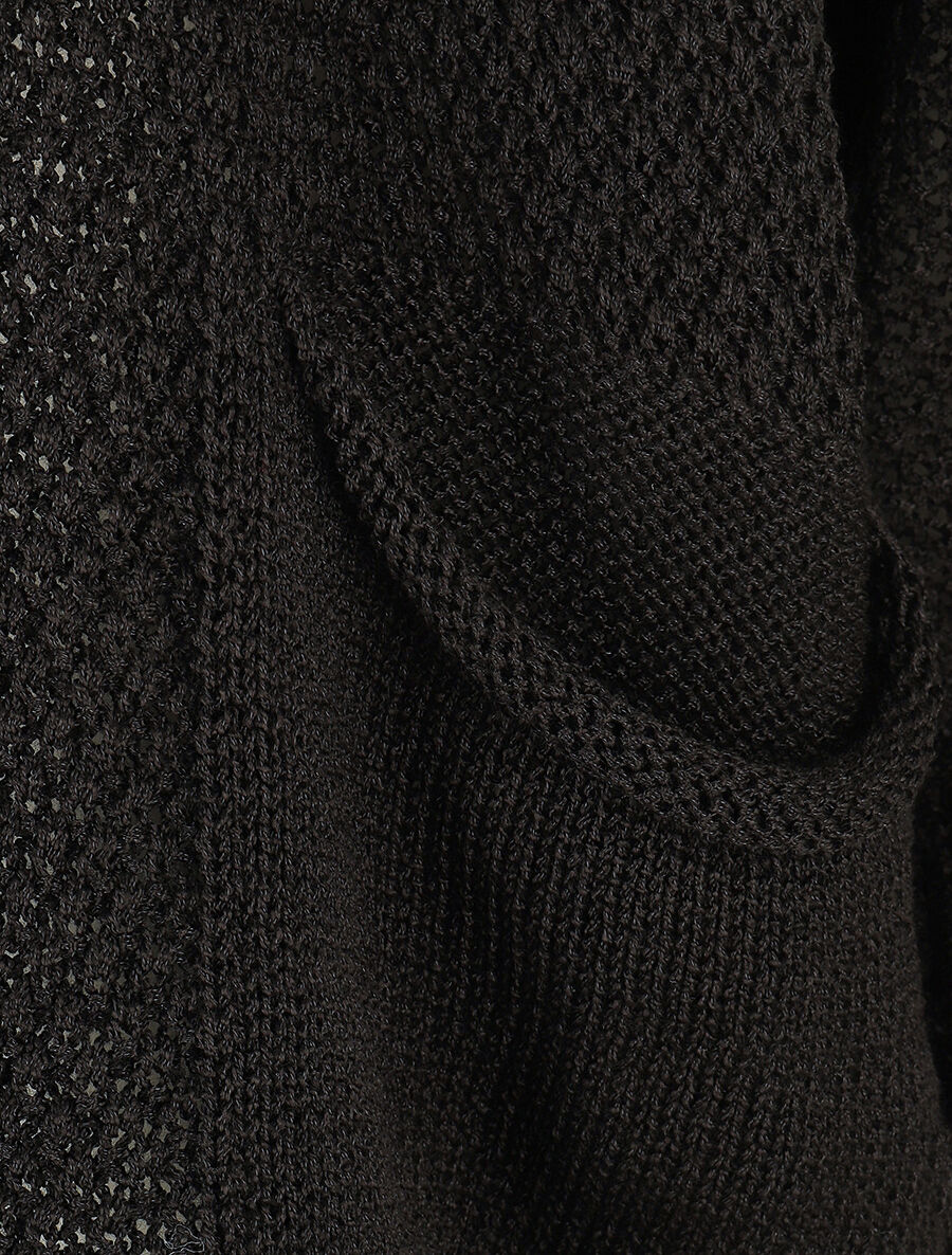 Gilet uni en maille ajourée - Noir - 3