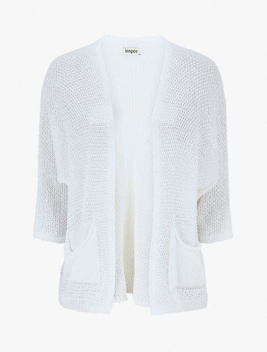 Gilet uni en maille ajourée - Blanc - 1
