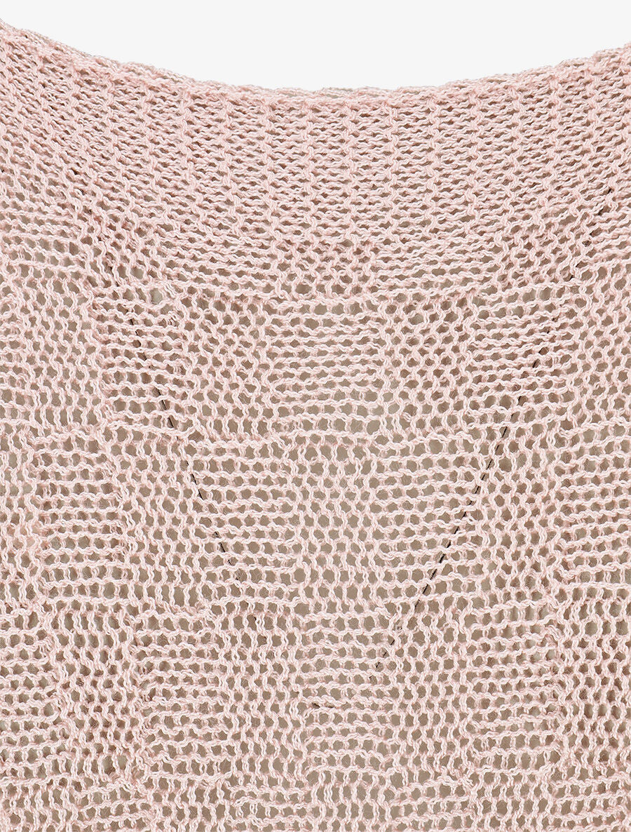 Pull uni en maille ajourée - Rose - 3