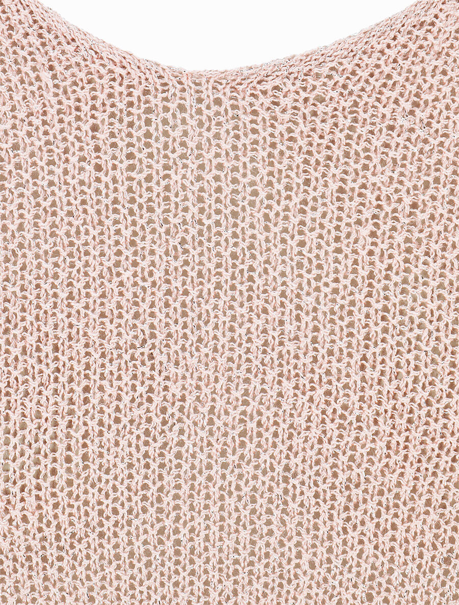 Pull en maille ajourée à détail irisé - Rose - 3