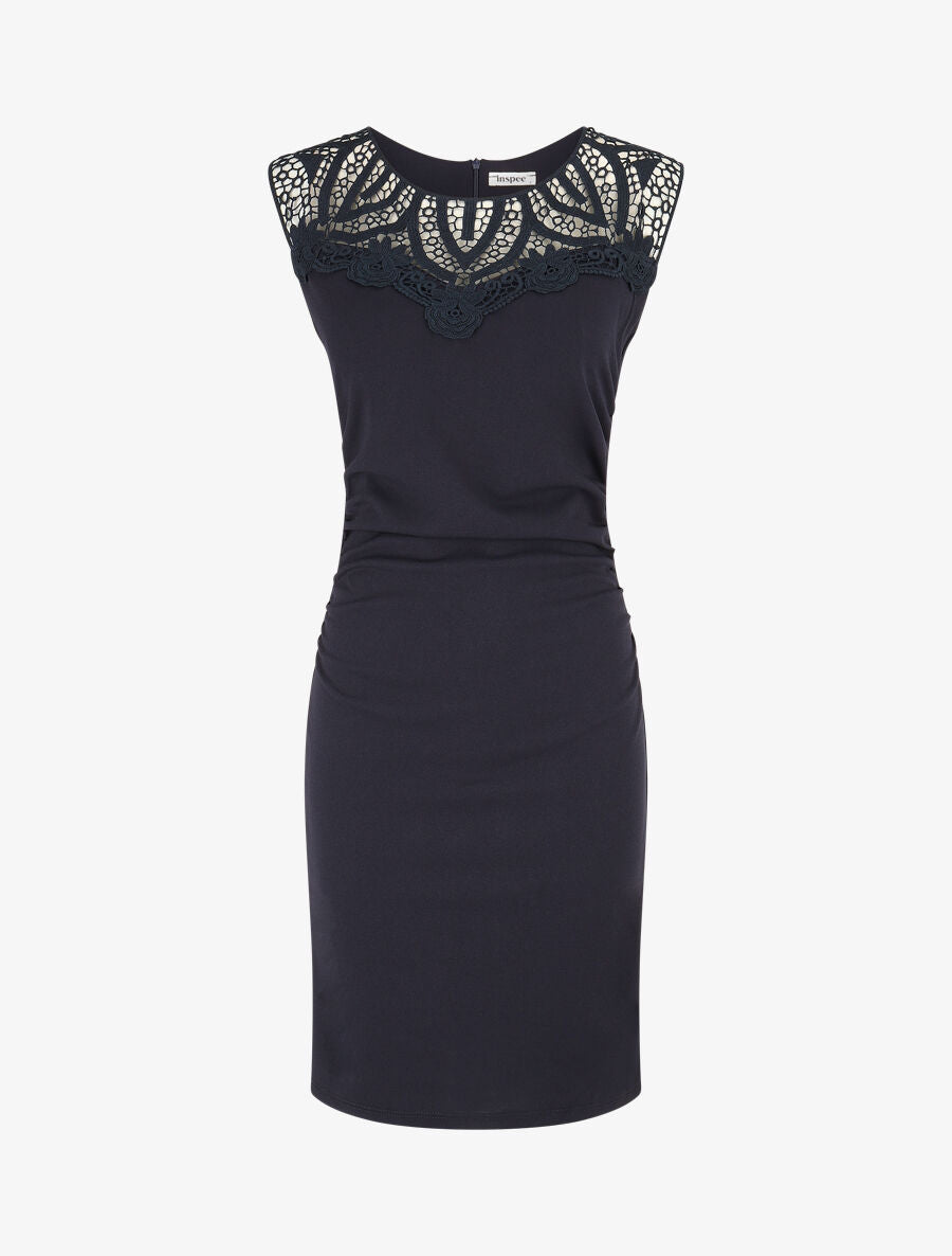 Robe moulante à buste dentelle - Marine - 4