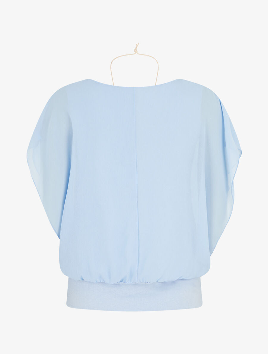 Top uni en voile à manches volantées - Bleu ciel - 2