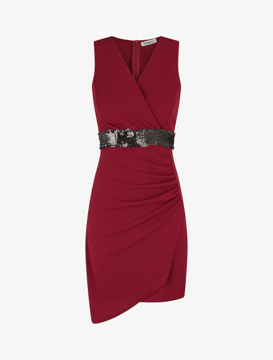 Robe asymétrique à taille en sequins - Lie de vin - 5