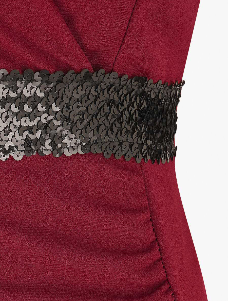Robe asymétrique à taille en sequins - Lie de vin - 3