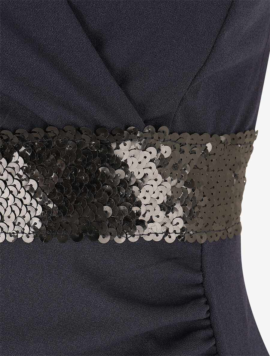 Robe asymétrique à taille en sequins - Marine - 3