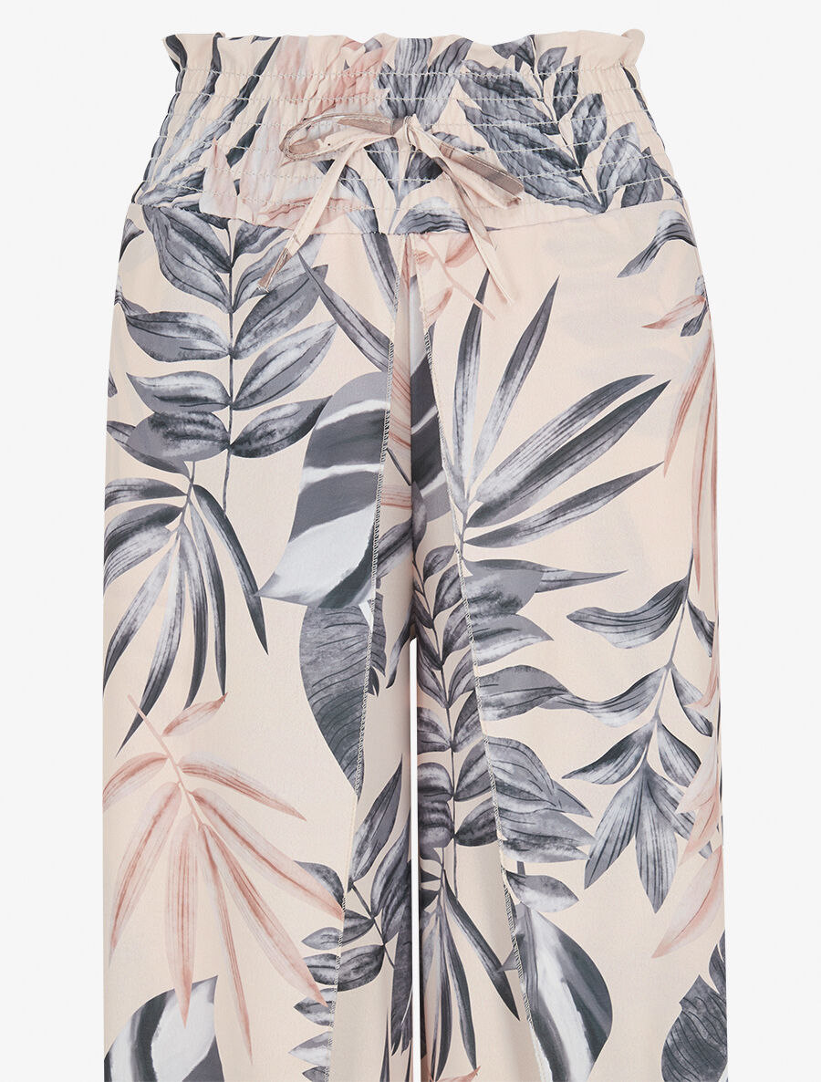 Pantalon tulipe imprimé tropical à taille élastiquée - Noir - 3