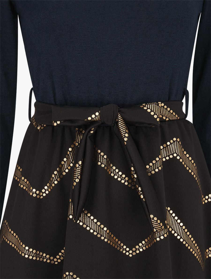 Robe patineuse à imprimés dorés - Marine - 3
