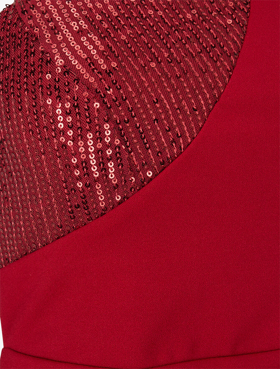 Robe moulante à côté incrusté de sequins - Bordeaux - 3