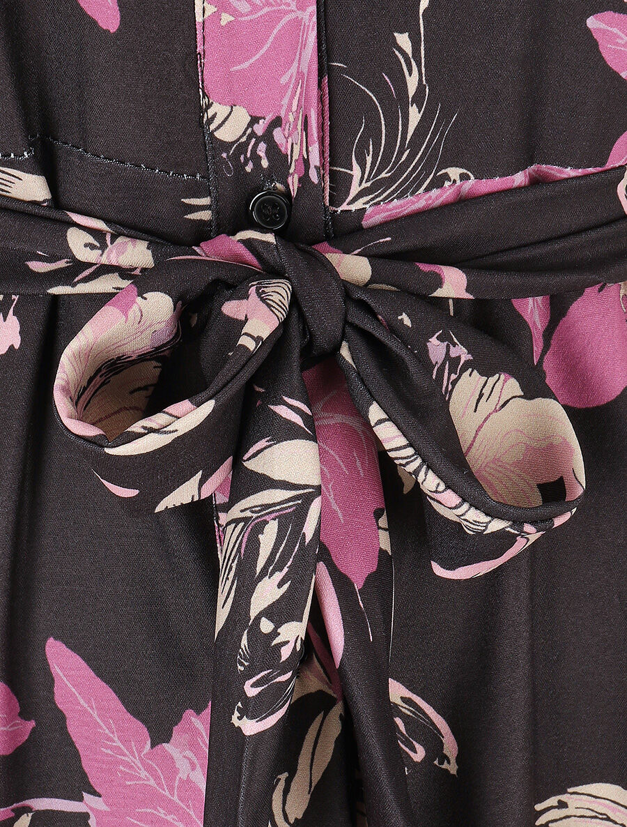 Robe chemise longue imprimé fleuri - Noir - 3